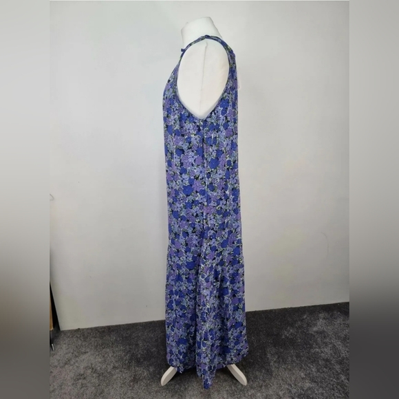 BNWT Blue Floral Strappy Trapeze Maxi Dress Summer Holiday swing lined - Picture 2 of 3